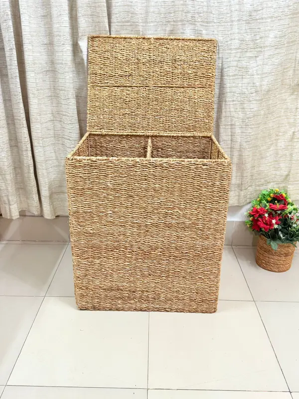 Premium Square Seagrass Laundry Basket with Lid