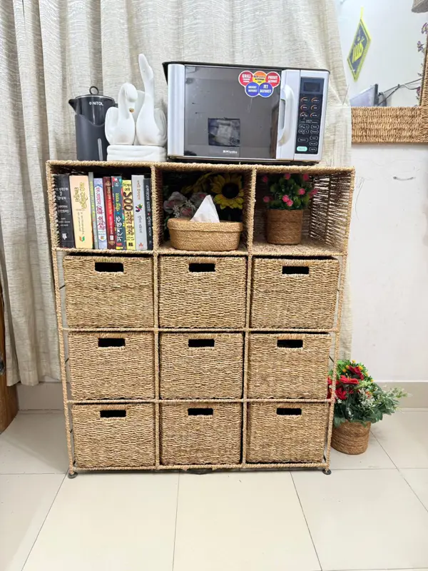 Ahiyana Handmade Eco-Friendly 6 Part 6 - Drawer Seagrass Wardrobe – Durable Metal Frame Storage Organizer