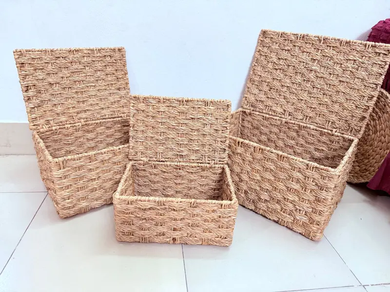 Ahiyana Handmade Seagrass Storage Trunk Basket Set With Metal Frame (Set of 3)