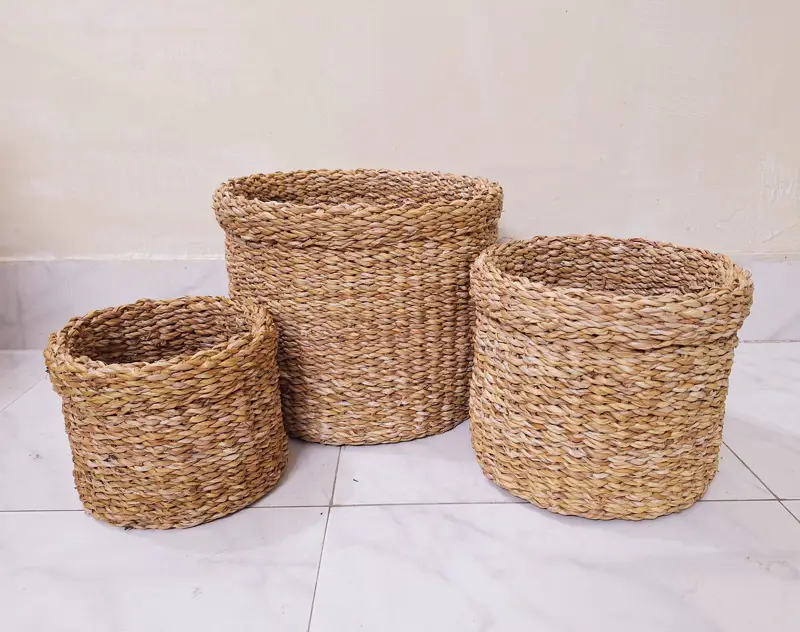 Ahiyana Eco-Friendly Natural Seagrass Planter Tub Cover Set Hand Made - Thumbnail Image