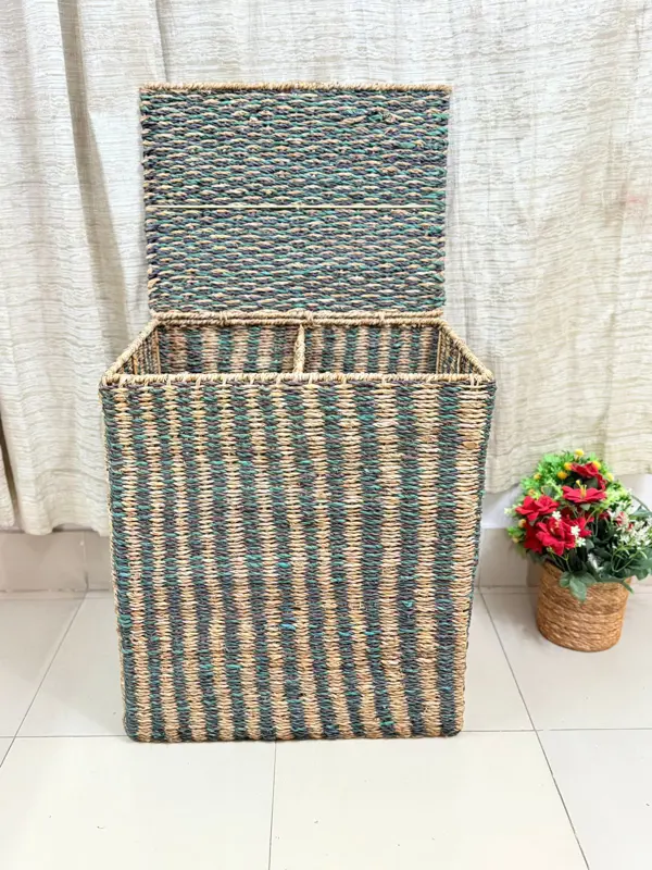Premium Square Seagrass Laundry Basket with Lid