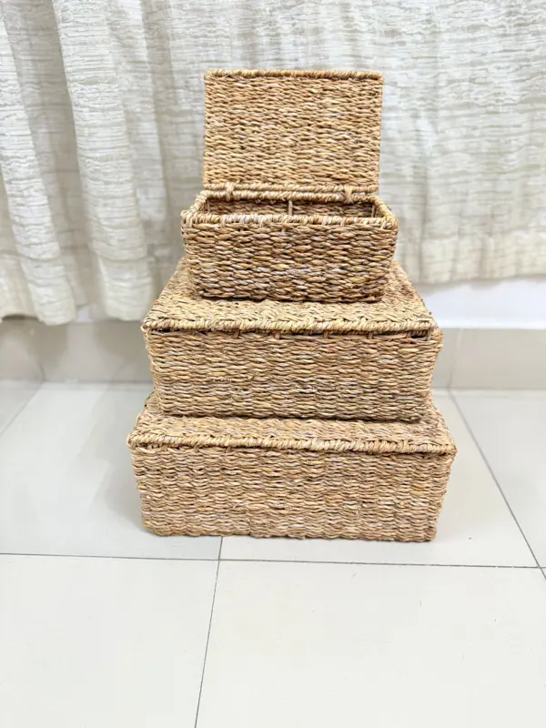 Ahiyana Handmade Seagrass Storage Trunk Basket Set With Metal Frame (Set of 3)