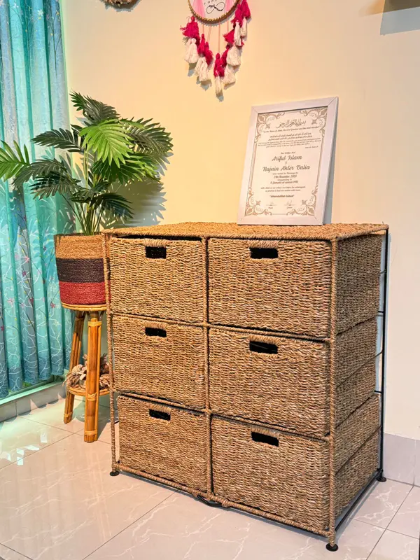 Handmade Eco-Friendly 6 Part 6 - Drawer Seagrass Wardrobe – Durable Metal Frame Storage Organizer